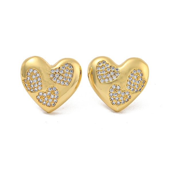 Brass Pave Clear Cubic Zirconia Stud Earrings