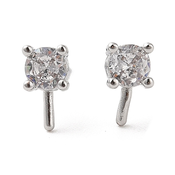 Brass with Clear Cubic Zirconia Stud Earring Findings