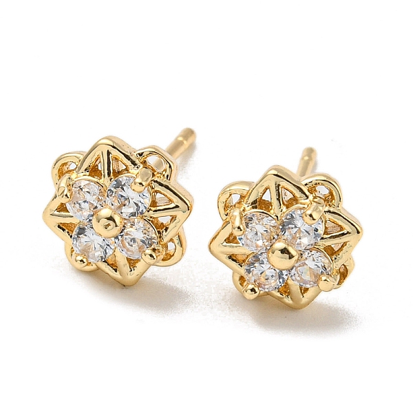 Brass with Clear Cubic Zirconia Stud Earrings