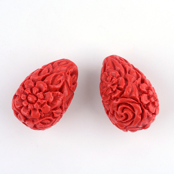 Carved Flower Cinnabar Beads