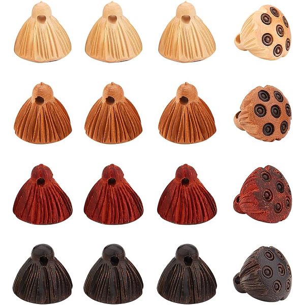 CHGCRAFT 16Pcs 4 Colors Engraved Wooden Charms