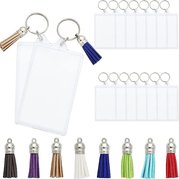 CHGCRAFT 16Pcs Rectangle Acrylic Photo Frame Keychain