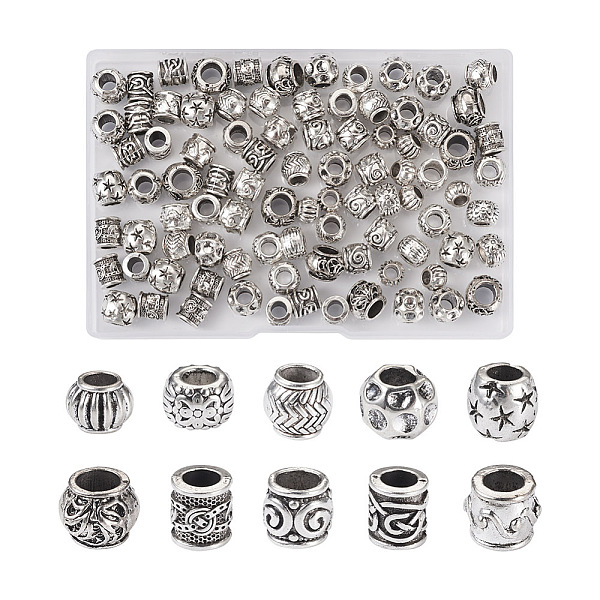 Craftdady 100Pcs 10 Style Tibetan Style Alloy European Beads