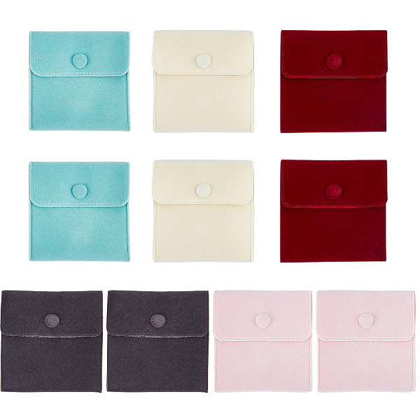 CRASPIRE 10Pcs 5 Colors Square Velvet Jewelry Bags