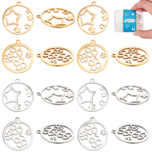 DICOSMETIC 16Pcs 4 Style 201 Stainless Steel Pendants