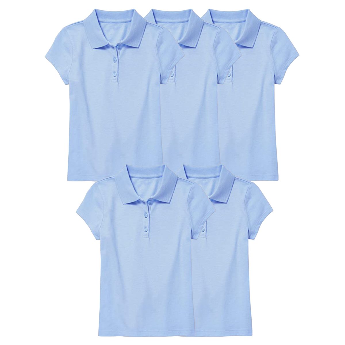 Girls' 3-Button Short Sleeve School Uniform Polo Shirt (5-Pack) - J/GP-8022-LB-LB-LB-LB-LB / 14