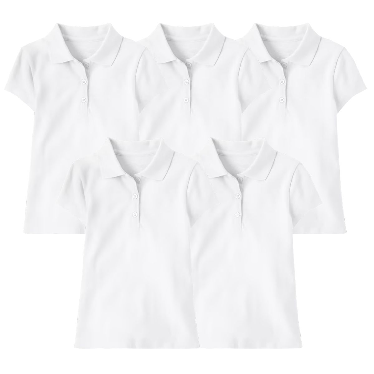 Girls' 3-Button Short Sleeve School Uniform Polo Shirt (5-Pack) - J/GP-8022-WH-WH-WH-WH-WH / 14