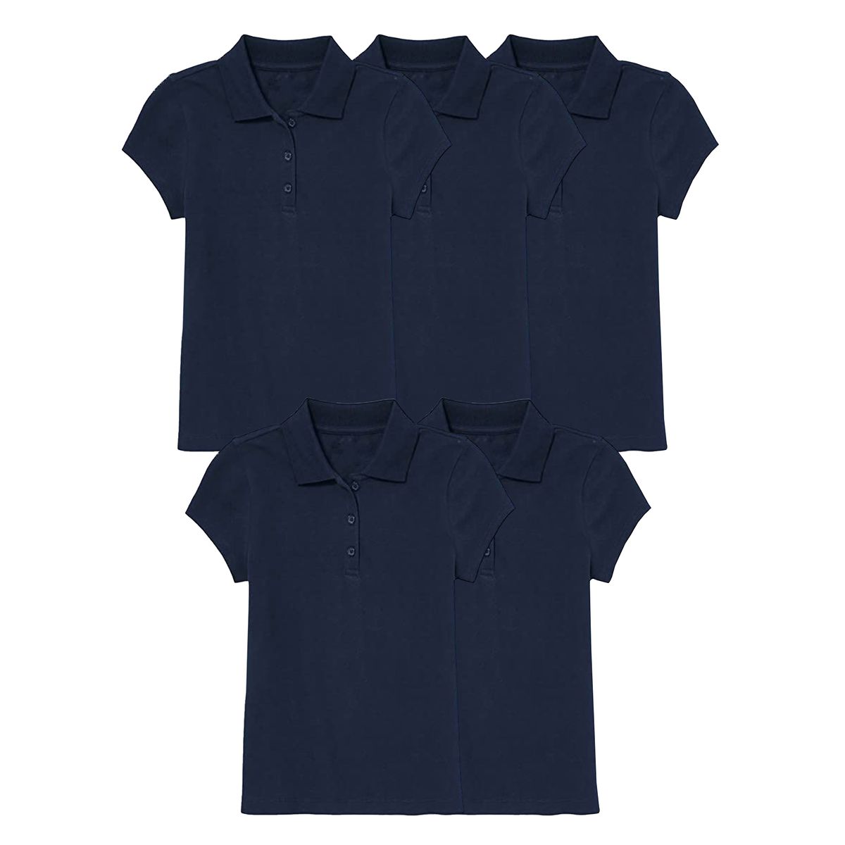 Girls' 3-Button Short Sleeve School Uniform Polo Shirt (5-Pack) - J/GP-8022-NV-NV-NV-NV-NV / 14