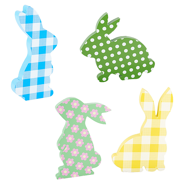 Globleland 4Pcs 4 Style Wood Rabbit Diaplay Decorations