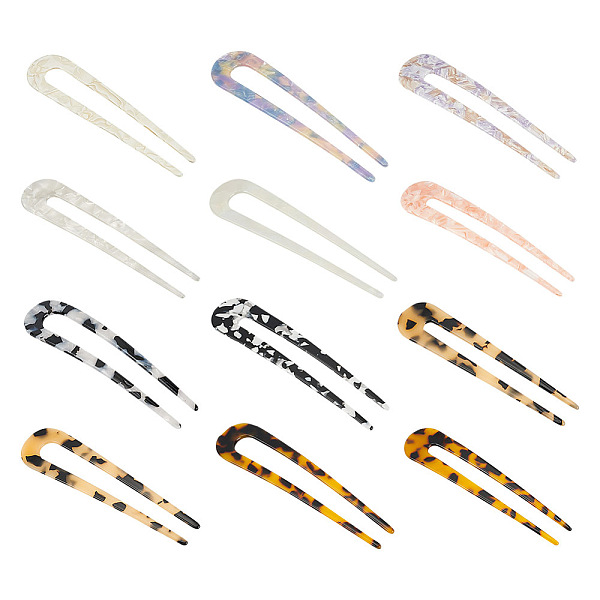 GOMAKERER 12Pcs 12 Colors Acrylic Hair Forks