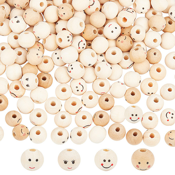 GOMAKERER 200Pcs 4 Styles Printed Wood Beads