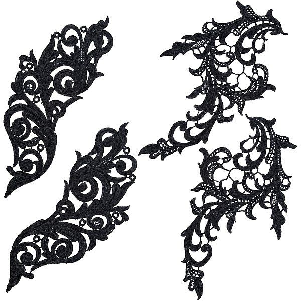 Gorgecraft 2 Pairs 2 Style Polyester Embroidery Flower Lace Appliques