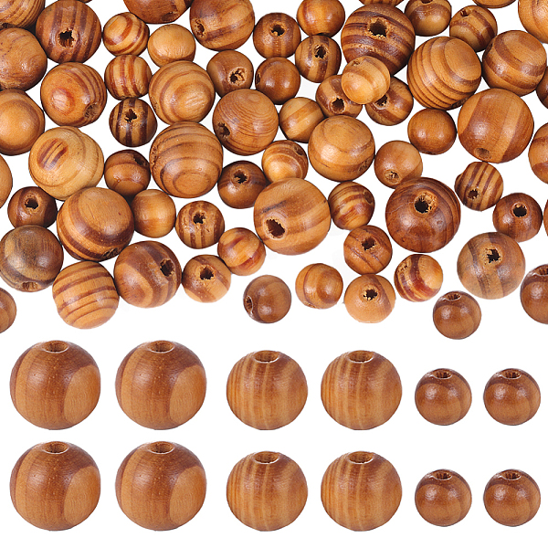 Gorgecraft 300Pcs 3 Styles Round Natural Wood Beads