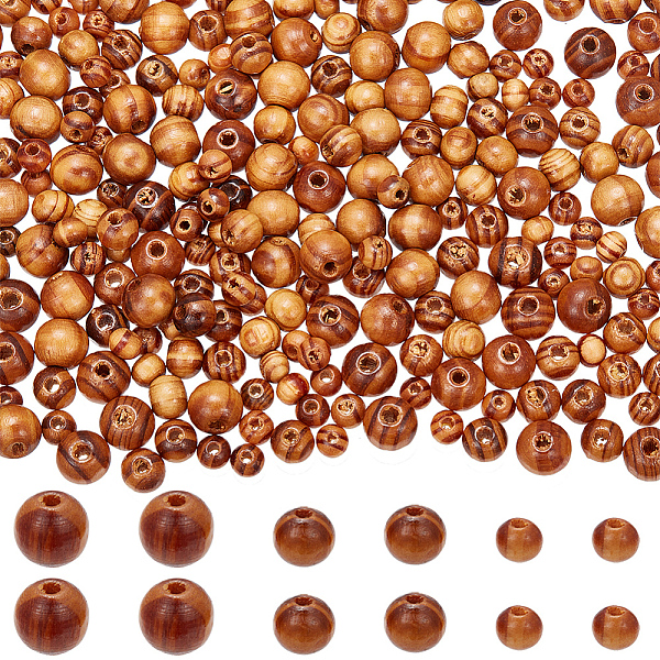 Gorgecraft 300Pcs 3 Styles Round Natural Wood Beads