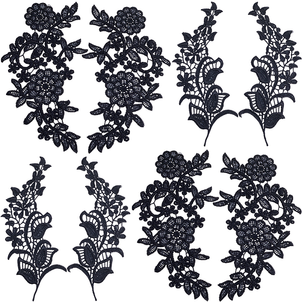 Gorgecraft 4 Pairs 2 Style Polyester Embroidery Flower Lace Appliques