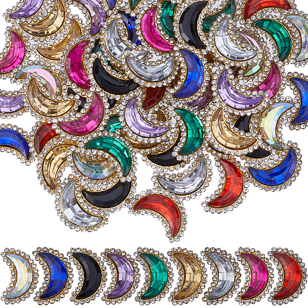 Gorgecraft 72Pcs 9 Colors Crescent Moon Sew On Rhinestones