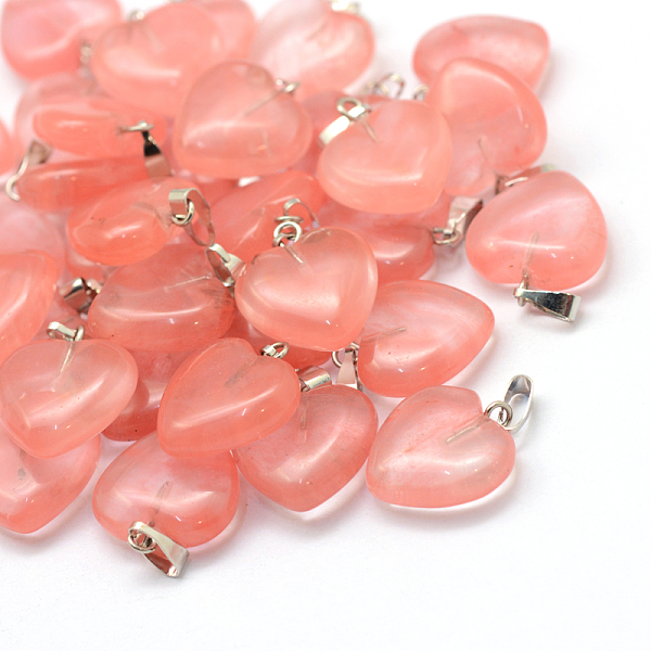 Heart Dyed Cherry Quartz Glass Pendants