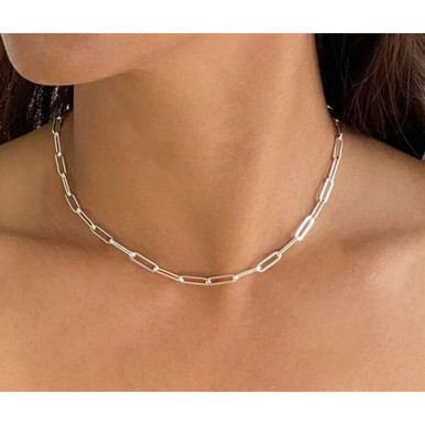 Italian 925 Sterling Silver with Rhodium Finish Paperclip Chain - 14"