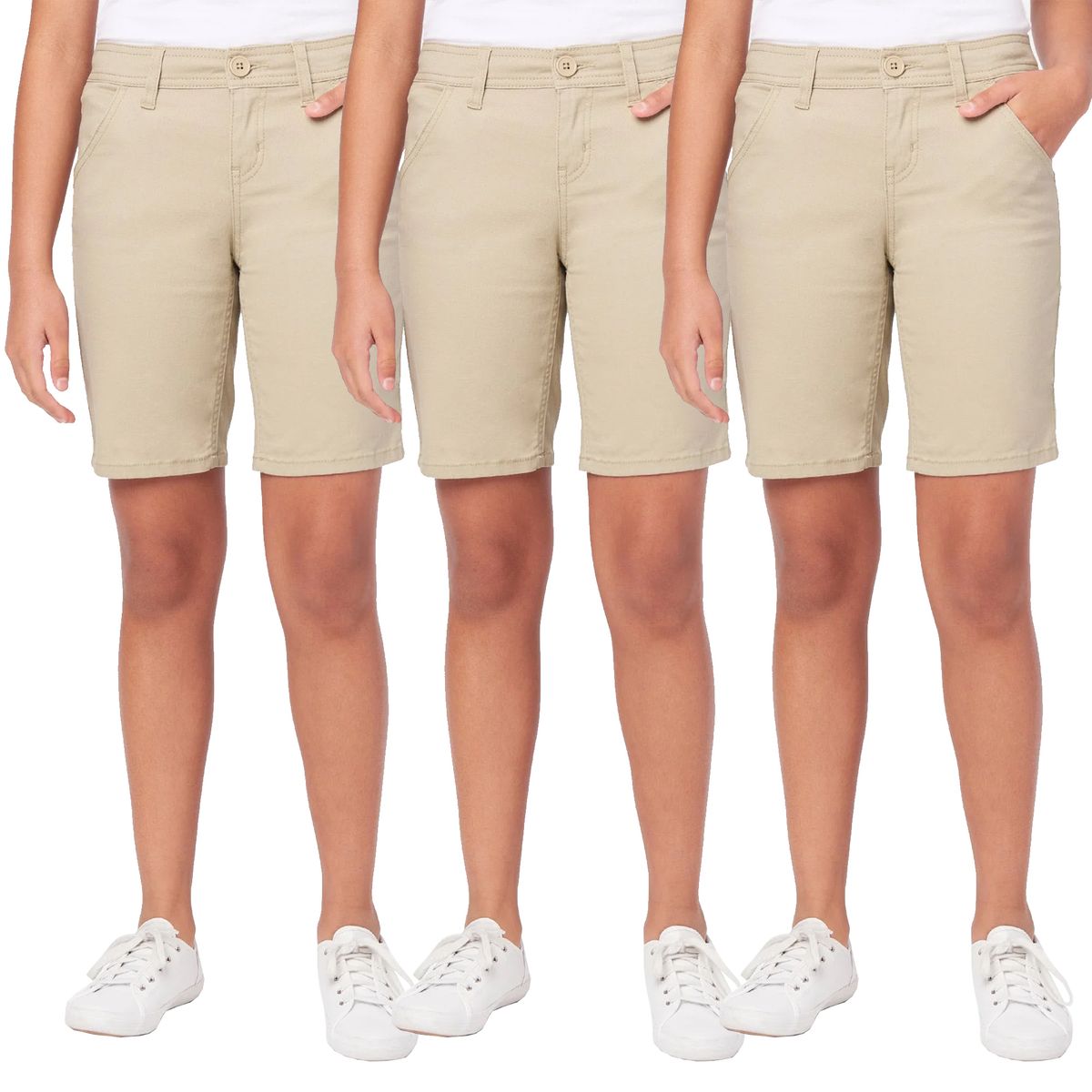 Juniors' School Uniform Super Stretch Bermuda Shorts (1 or 3-Pack) - (3-PK) H/BRSS-KK - 3/4