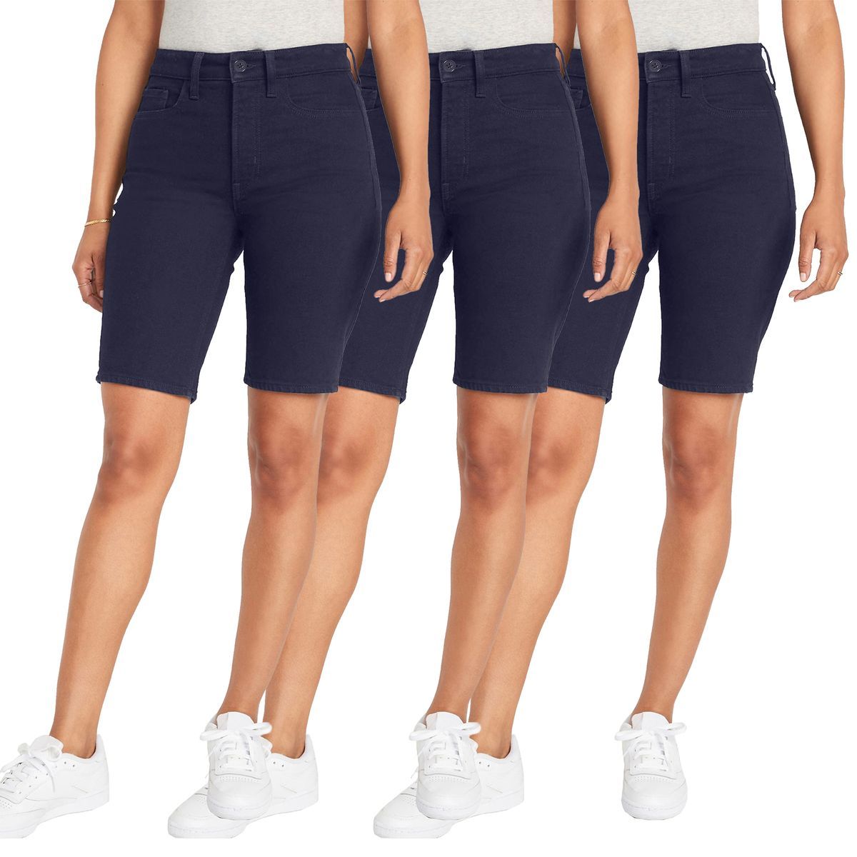 Juniors' School Uniform Super Stretch Bermuda Shorts (1 or 3-Pack) - (3-PK) H/BRSS-NV - 3/4