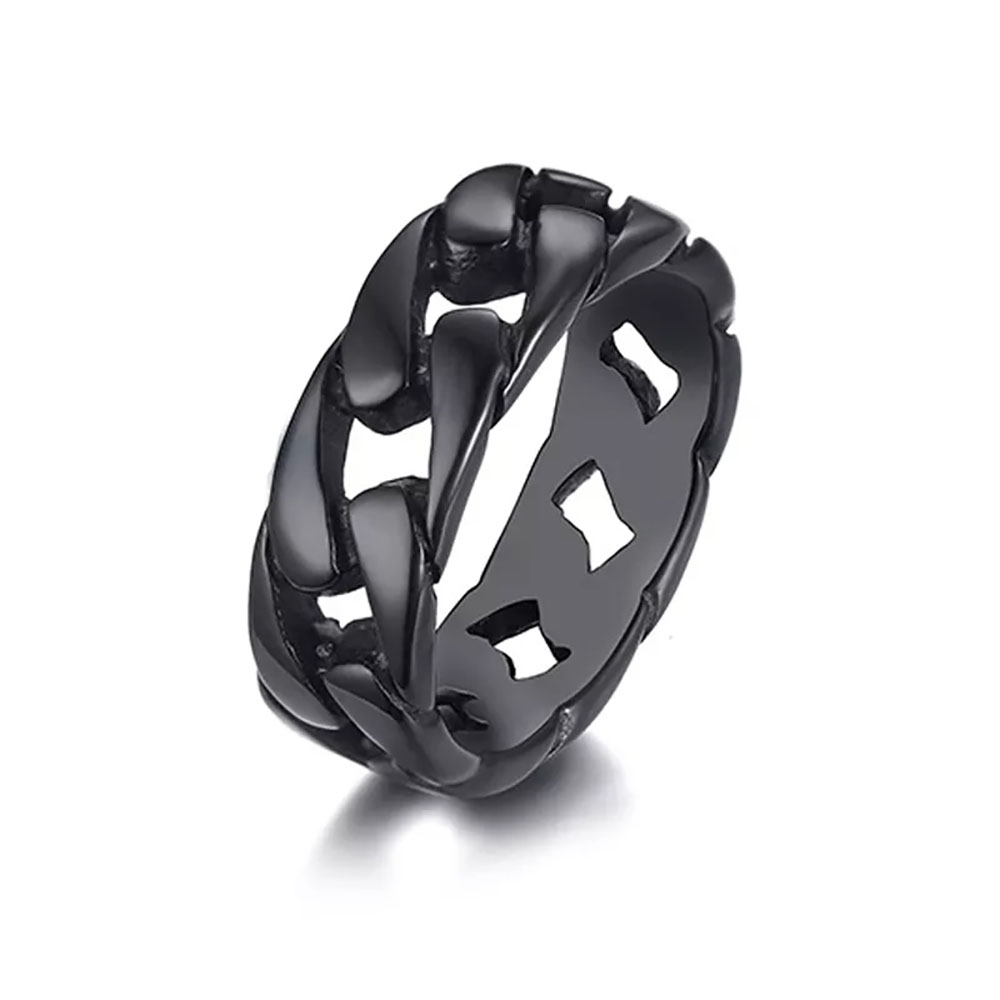 Link Chain Stainless Steel Ring - BLACK SIZE 11