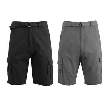 Men's Cotton Chino Shorts with Belt (2-Pack) - Black and Dark Grey - 30