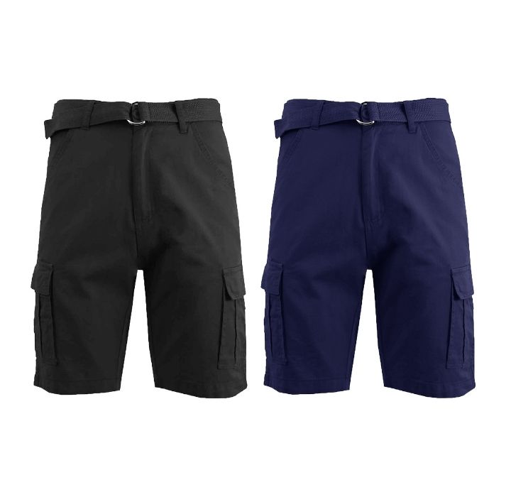 Men's Cotton Chino Shorts with Belt (2-Pack) - Black and Navy - 30