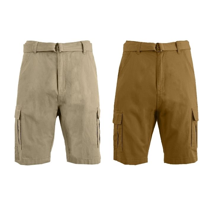 Men's Cotton Chino Shorts with Belt (2-Pack) - Khaki and Sand - 30