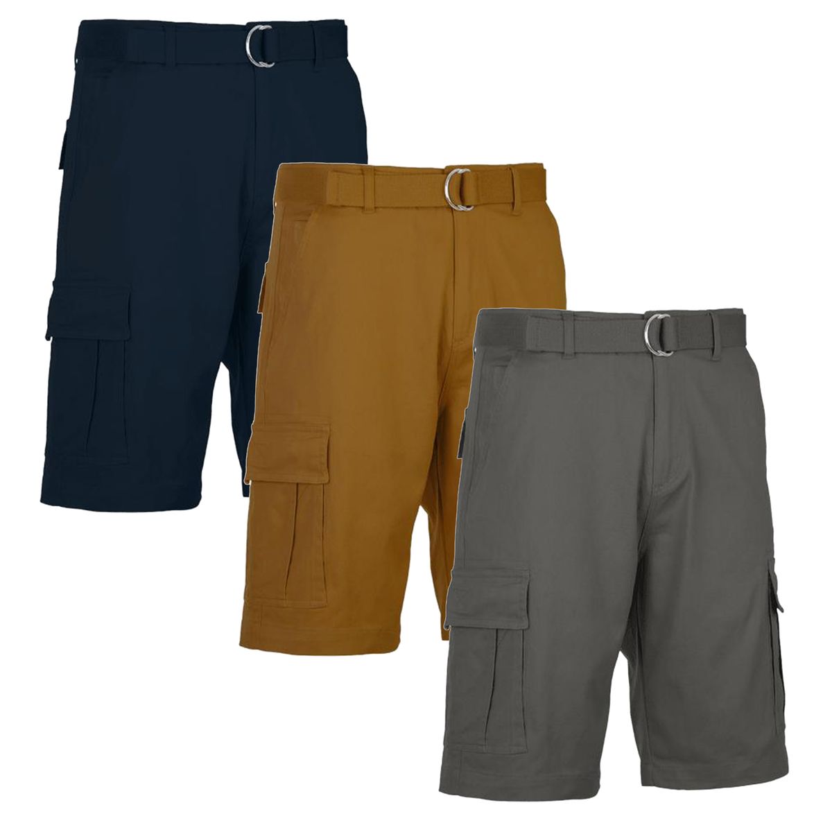 Men's Cotton Flex Stretch Cargo Shorts with Belt (3-Pack) - MCGS-330 / NV-TB-GY / 34