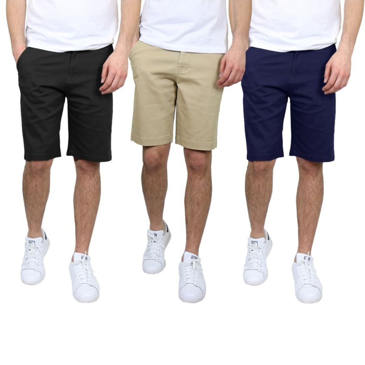 Men's Cotton Stretch Slim Fit Chino Shorts (3-Pack) - (3Pack) - J/MSB - BK-KK-NV - 28