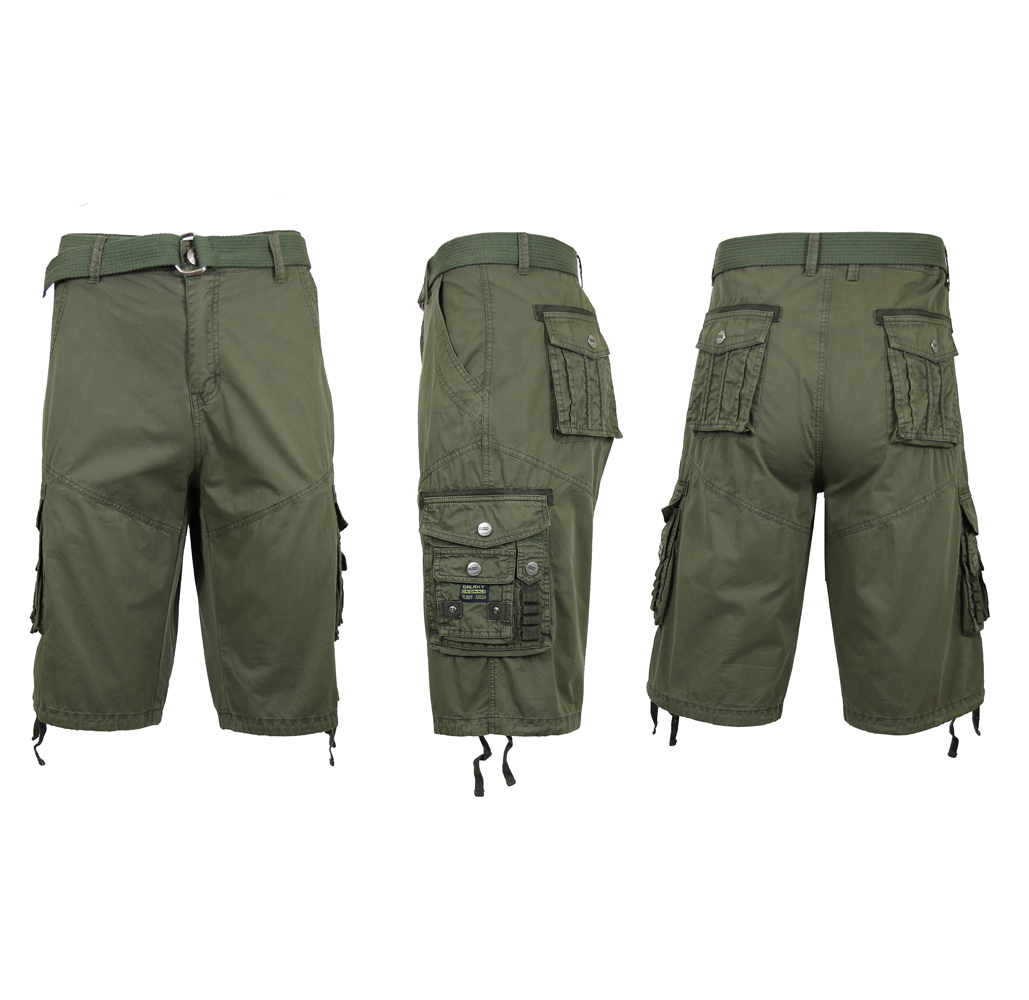 Men's Distressed Vintage Belted Cargo Shorts - Olive - 30