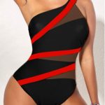 Modlily Asymmetry Black Contrast One Piece Swimwear – XXL