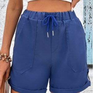Modlily Navy Pocket Drawastring High Waisted Shorts - 2XL