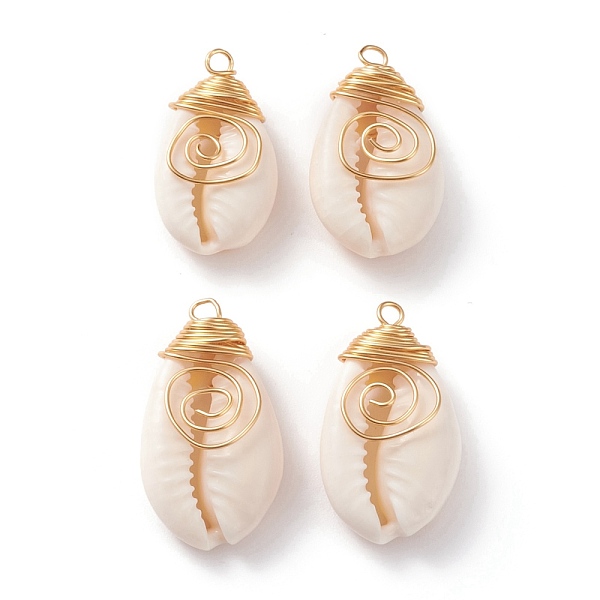 Natural Cowrie Shell Wire Wrapped Pendants