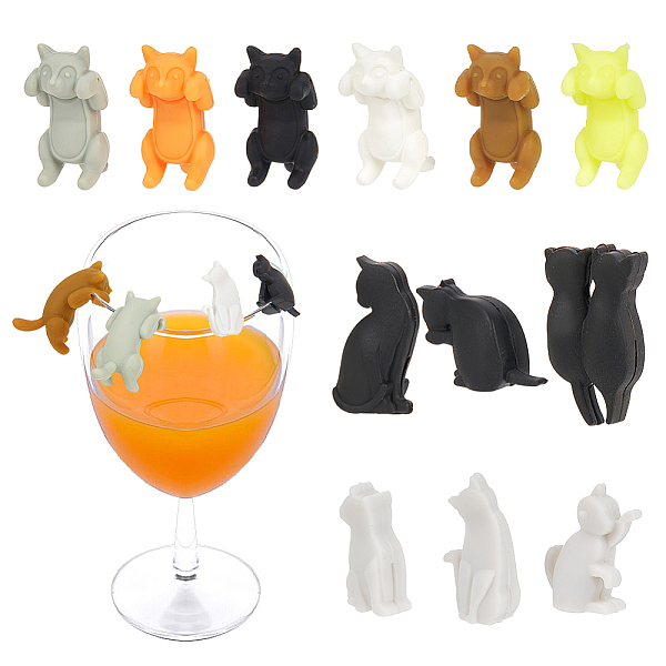 Nbeads 2 set 2 stili di ciondoli per bicchieri di vino in silicone gatto