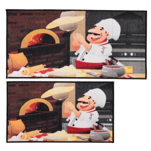 Non-Slip Rugs for Kitchen or Entryway (Set of 2) - Pizza Man