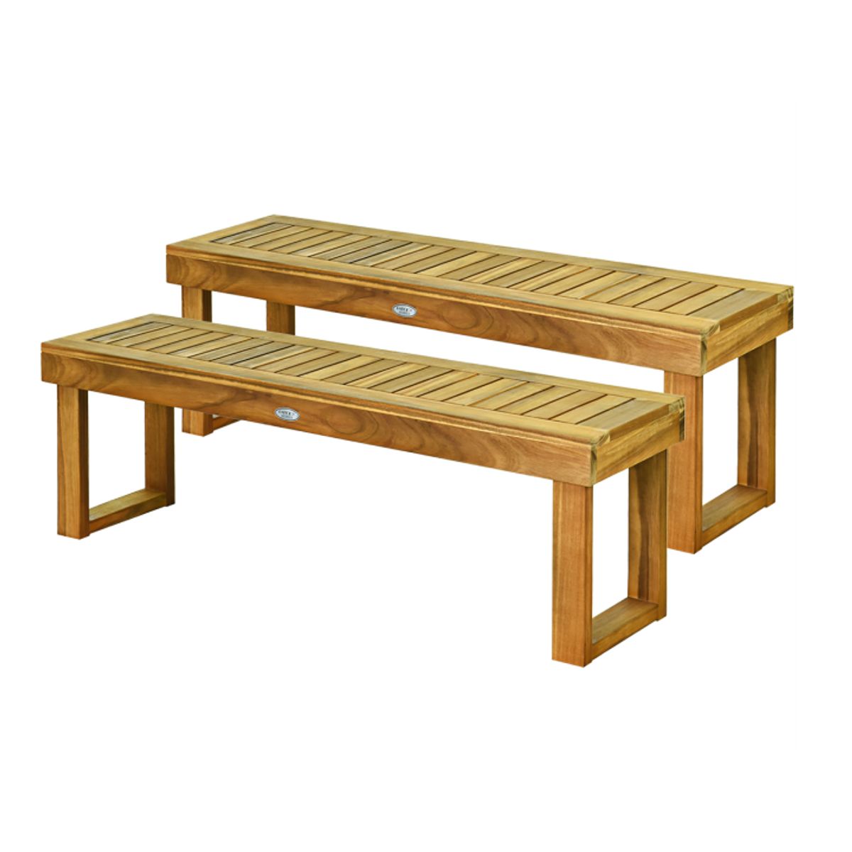 Outdoor Square-End 52'' Acacia Wood Bench (1- or 2-Pack) - Costway 2Pcs 52'' Outdoor Acac