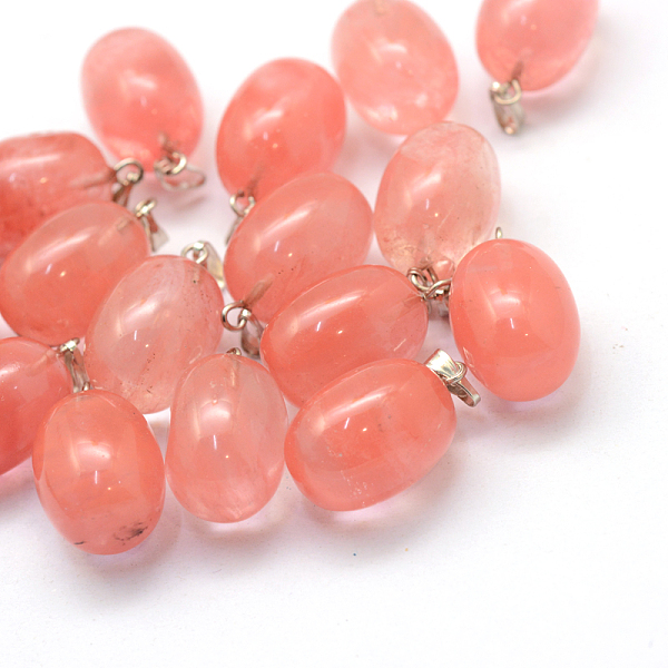 Oval Dyed Cherry Quartz Glass Pendants