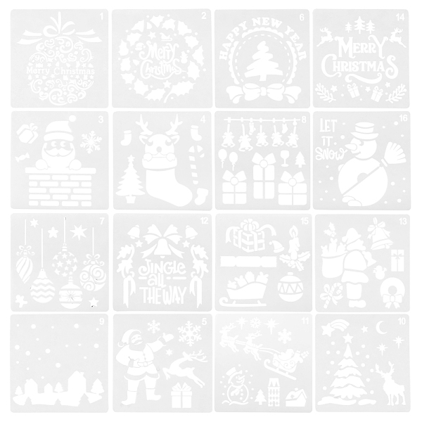 PandaHall 16 Sheets 16 Style PET Drawing Stencil, Drawing Scale Template, For Christmas DIY Scrapbooking, Square, White, 15x15x0.03cm, 1...