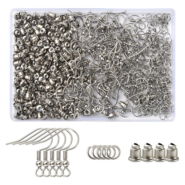 PandaHall 200Pcs 304 Stainless Steel Earring Hooks, with 200Pcs 304 Stainless Steel Ear Nuts & 200Pcs Jump Rings, Stainless Steel Color...