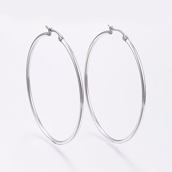 PandaHall 304 Stainless Steel Big Hoop Earrings, Hypoallergenic Earrings, Stainless Steel Color, 12 Gauge, 59~61x2mm, Pin: 0.7x1mm 304...