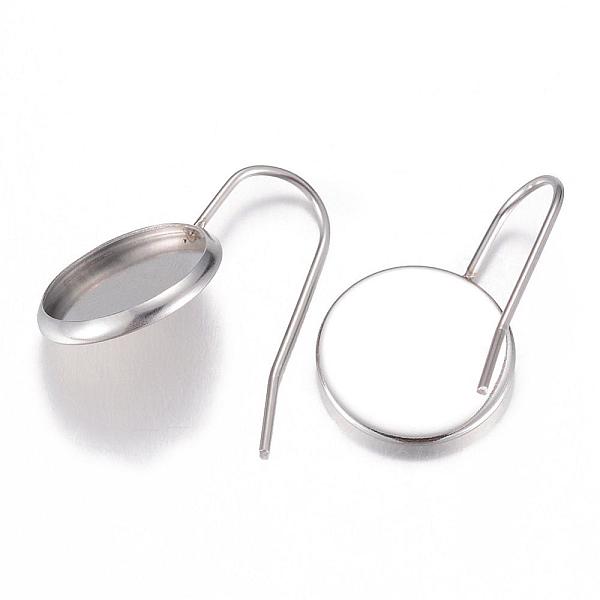 PandaHall 304 Stainless Steel Earring Hooks, Ear Wire, Stainless Steel Color, Tray: 12mm, 23x1.5mm, Pin: 0.8mm 304 Stainless Steel