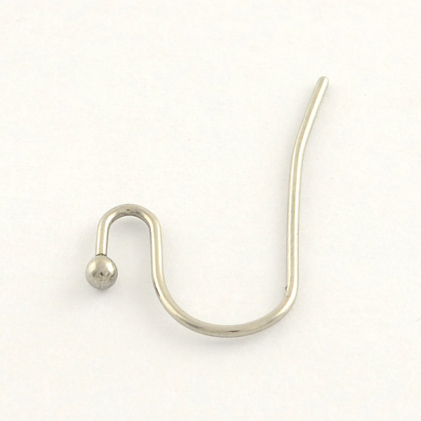 PandaHall 304 Stainless Steel Earring Hooks, Ear Wire, Stainless Steel Color, 22x12x0.7mm, Ball: 2mm, Pin: 0.8mm 304 Stainless Steel