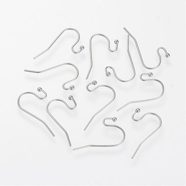 PandaHall 304 Stainless Steel Earring Hooks, Ear Wire, Stainless Steel Color, 20~22x11.5x0.5mm, ball: 1.5mm, pin: 0.6mm 304 Stainless Steel