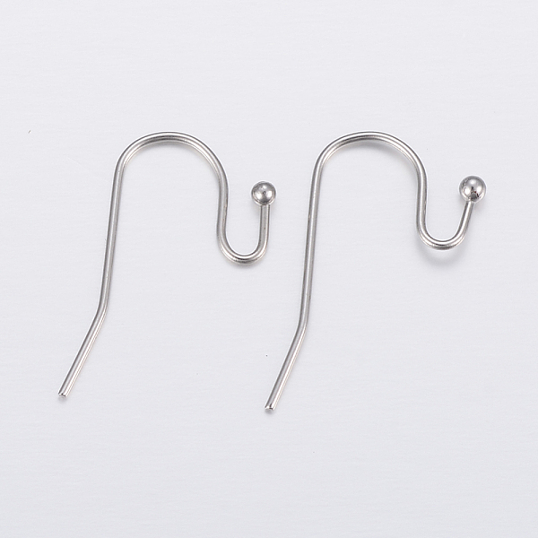 PandaHall 304 Stainless Steel Earring Hooks, Ear Wire, Stainless Steel Color, 21x12x2mm, Pin: 0.7mm 304 Stainless Steel