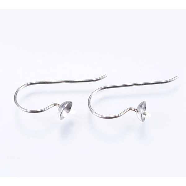 PandaHall 304 Stainless Steel Earring Hooks, Stainless Steel Color, 22.3mm, Pin: 0.8mm 304 Stainless Steel