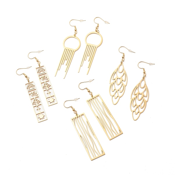 PandaHall 304 Stainless Steel Geometry Dangle Earrings for Women, Golden, 74~78mm, Pin: 0.7mm 304 Stainless Steel