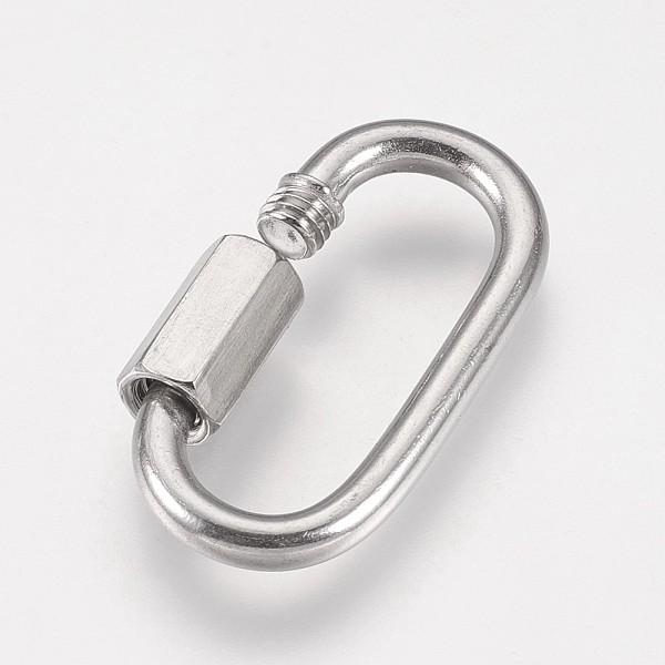 PandaHall 304 Stainless Steel Keychain Clasp Findings, Oval, Stainless Steel Color, 37x20x7mm 304 Stainless Steel Oval