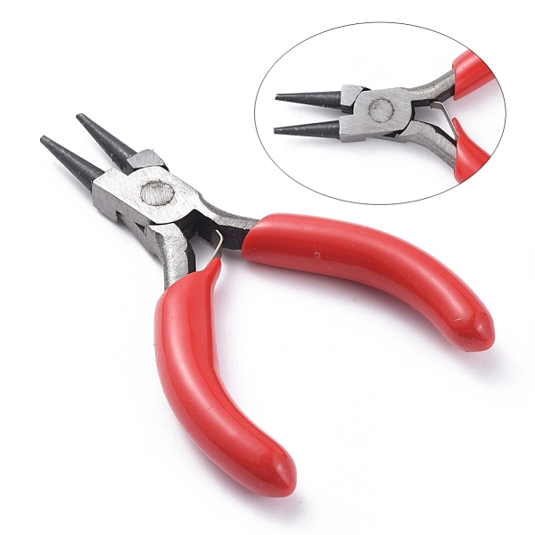 PandaHall 3 inch Carbon Steel Mini Pliers Round Nose Pliers, Polishing, Platinum, 75~80mm Carbon Steel Red