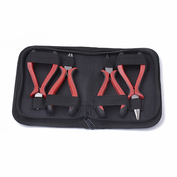 PandaHall 45# Carbon Steel Jewelry Plier Sets, including Wire Cutter Plier, Round Nose Plier, Side Cutting Plier and Mini Wire Cutter Plier...